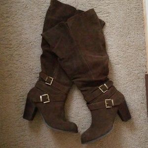 Torrid Suede Brown Heeled Knee High Boots 9W